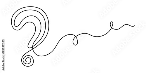 Question mark one line art, hand drawn asking sign, idea continuous contour. Query FAQ concept, finding answer. Editable stroke. Isolated. Vector illustration