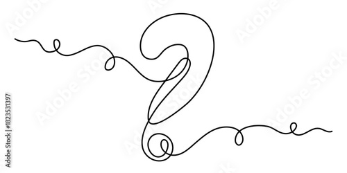 Question mark one line art, hand drawn asking sign, idea continuous contour. Query FAQ concept, finding answer. Editable stroke. Isolated. Vector illustration