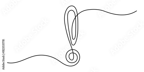 Exclamation mark one line art ,hand drawn admiration sign, idea continuous contour. Query attention concept, finding answer. Trendy template for web design, social media, presentation. Editable stroke