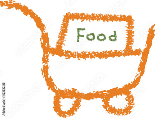 Hand-Drawn Food Shopping Cart Sketch. Simple Grocery Market Doodle Icon for Retail and Meal Planning Designs