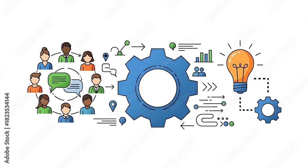 Obraz premium Collaborative Teamwork Process for Business Innovation Idea Generation.