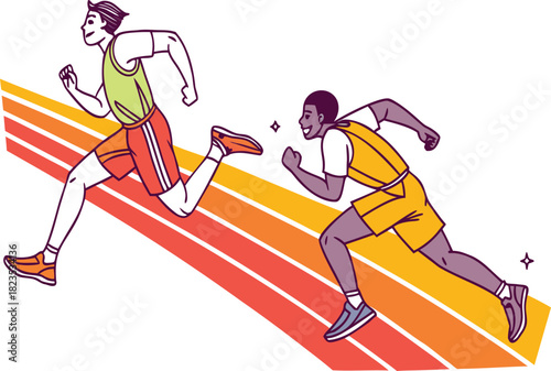 Runners on a race track in a dynamic athletic vector illustration