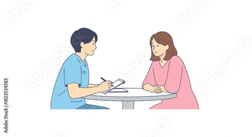 Doctor consulting with a patient at a round table.