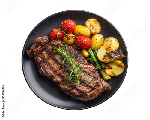 grilled meat with vegetables, isolated on a transparent background