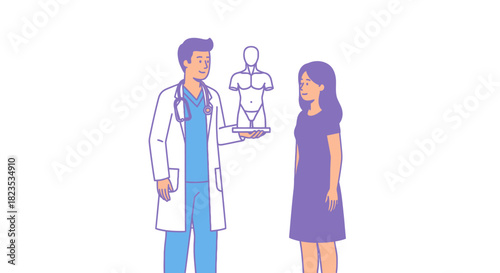 Doctor explaining body anatomy to a female patient.