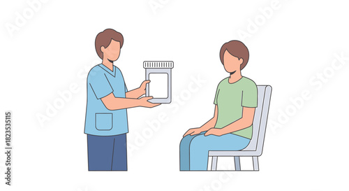 Medical Professional Offering Medication to Patient in Clinical Setting.