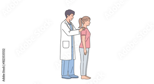 Doctor examining a patients spine for scoliosis or posture issues.