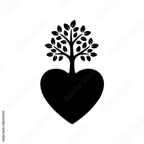 A meaningful icon depicting a small tree with trunk and leaves growing directly from a heart symbol, representing vitality, new life, growth, holistic well-being, and regeneration through heart health