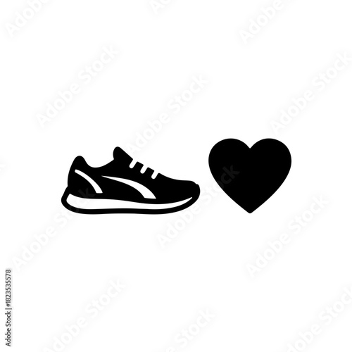 A clean icon combining a running shoe (sneaker) silhouette next to a heart symbol, representing the importance of physical activity, exercise, and cardio fitness for heart disease prevention