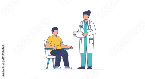 Doctor Consults with Patient in Medical Examination Room.