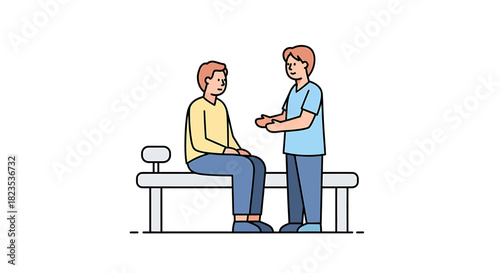 Doctor examining patient on examination table, medical consultation.