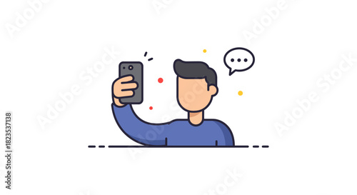 man taking a selfie guy chatting online using a smartphone staying connected through mobile technology perfect for social media or blog posts