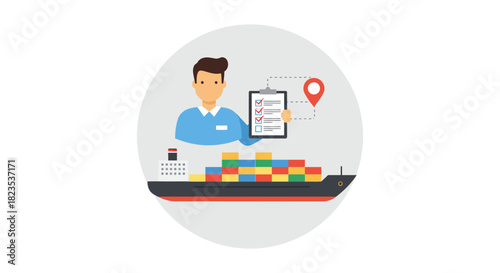 shipping logistics freight inspector checking delivery status on a container ship ensuring global trade  supply chain efficiency use for importexport sites.