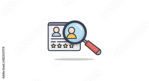 talent acquisition reviewing candidate profiles with a magnifying glass analyzing skills for recruitment promoting career growth and development