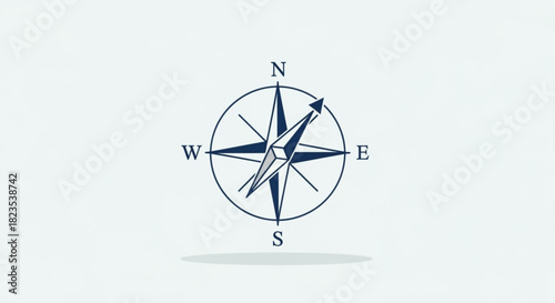 Simple navy blue compass rose icon showing cardinal directions north east south west