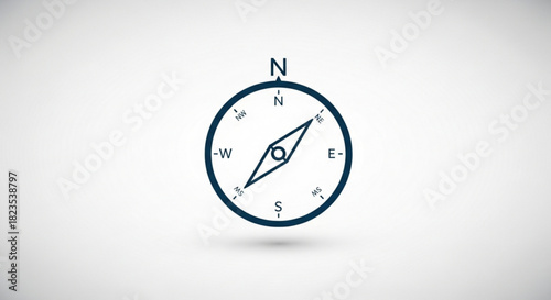 Simple dark blue compass icon showing direction with north pointer for navigation and travel concept