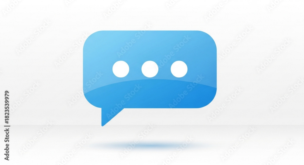 Naklejka premium Blue glossy speech bubble icon with three white dots inside, representing message or chat notification