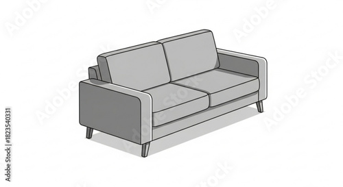 Simple gray twoseater sofa or couch illustration with clean lines, for interior design concept