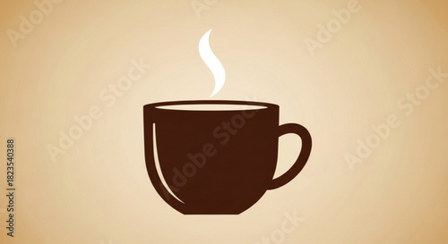 Simple stylized illustration of a steaming hot brown coffee cup icon on a light beige background, perfect for cafe or beverage concepts