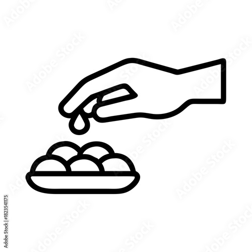 Hand Seasoning Food Simple Line Art Depicting the Addition of Spices to a Dish