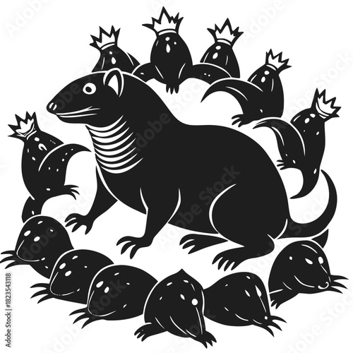 Royal weasel family with crowns forming a unique circular pattern