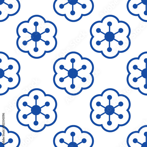 Geometric Floral Seamless Pattern with Blue and White Ornament Motifs – Clean Modern Holiday Design