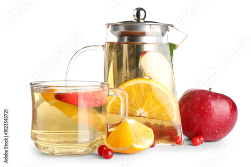 Glass teapot and cup with t...
