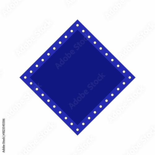 Isolated dark blue diamond marquee frame with glowing bulbs flat illustration
