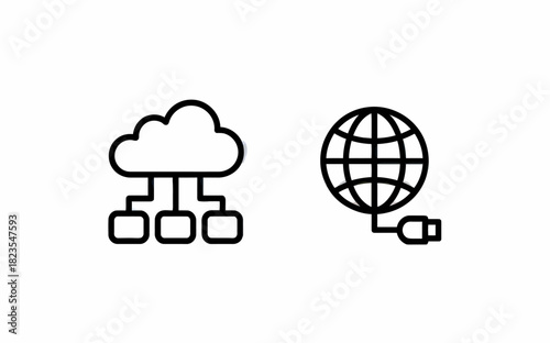 Cloud computing and global network infrastructure connecting the world with modern technology depicting data transfer solutions and distributed systems in minimalistic vector illustration