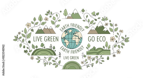 Live Green, Go Eco An Earth-Friendly Message Surrounded by Nature and Mountains Sticker
