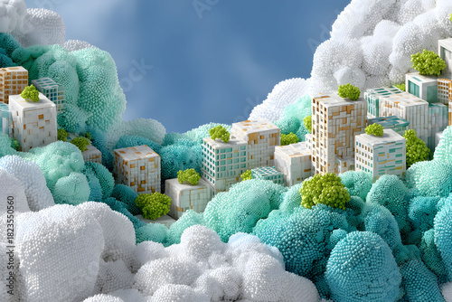 Abstract Urban Cityscape with Surreal Cloudlike Architecture for Futuristic Creative Design