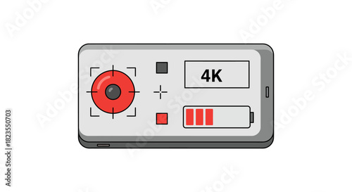 4k camera on phone recording displaying a full battery used for video production and digital content creation ideal for tech reviews and tutorials.