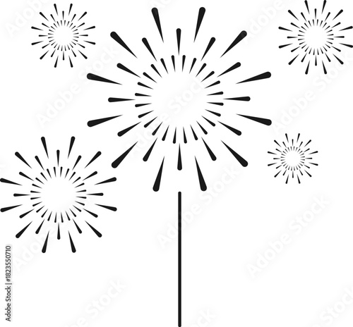 Fireworks icon, fireworks set, fireworks isolated on white background. Vector cartoon illustration, poster, postcard. Vector