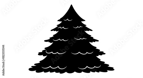 Silhouette of a detailed evergreen tree, showcasing its layered branches and overall shape.