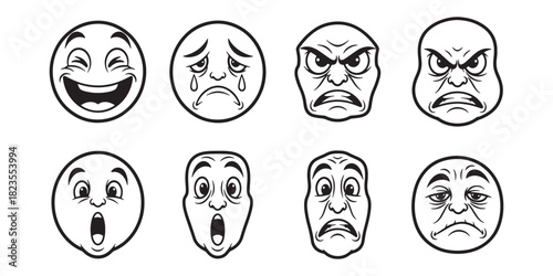 vector set of black and white painted faces