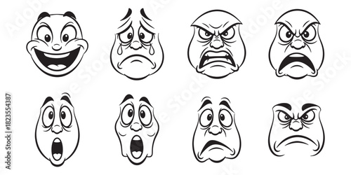 Set of cartoon emotion face drawing