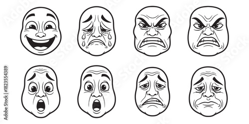Set of eight emotion face icons