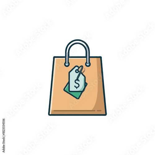 Shopping bag with dollar sign price tag showcasing retail commerce and financial transaction