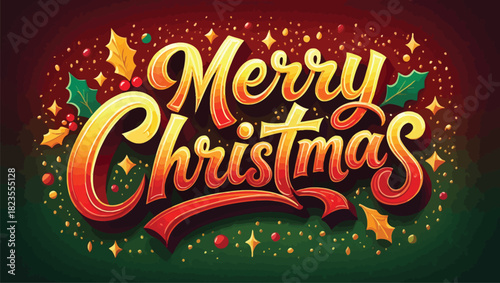 A colorful vector illustration design for a  Merry Christmas 3d retro text effect card and holiday sale poster with neon text art decoration sign