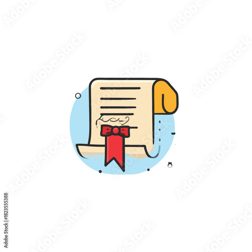 Stylized certificate illustration portraying validation document on blue backdrop signifying