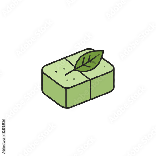 Stylized minimal organic skincare bar with a leaf element for natural beauty and wellness aesthetics