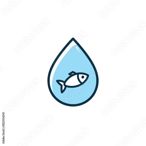 Stylized water droplet containing a simple fish illustration embodies the essence of water life
