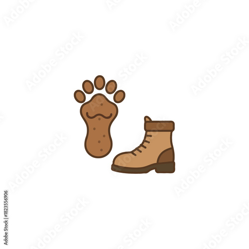 The journey through the wild illustrated by a paw print and a trekking boot shows exploration
