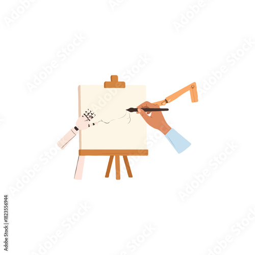 The synergy of human creativity and technological collaboration creating dynamic artistic