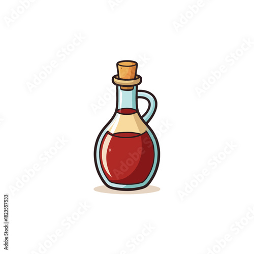 Vintage glass bottle filled with rich red liquid, corked tightly, evokes rustic charm and culinary