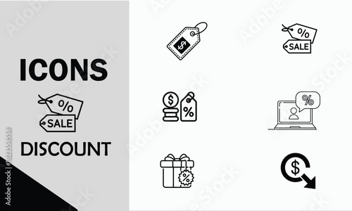 Discount Icon Set – Modern Line Art Sale and Offer Symbols for Marketing Design