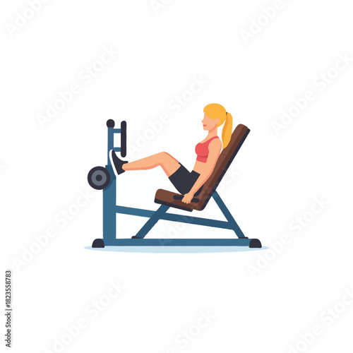 Woman on leg press machine showcasing fitness activities at gym with health focus illustration