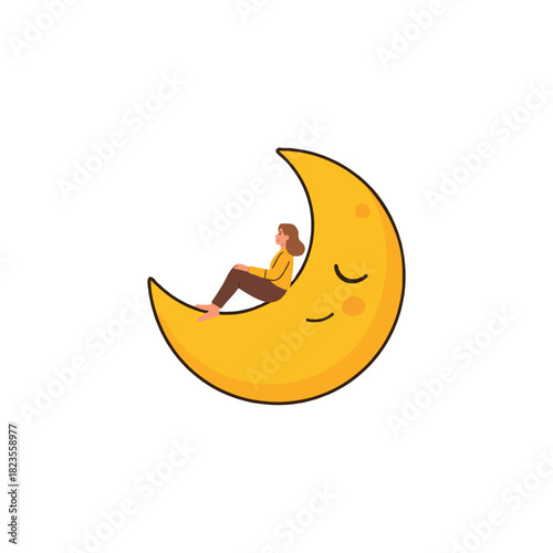 Woman resting on the moon, evokes a sense of tranquility and dreams, captures the serenity of the