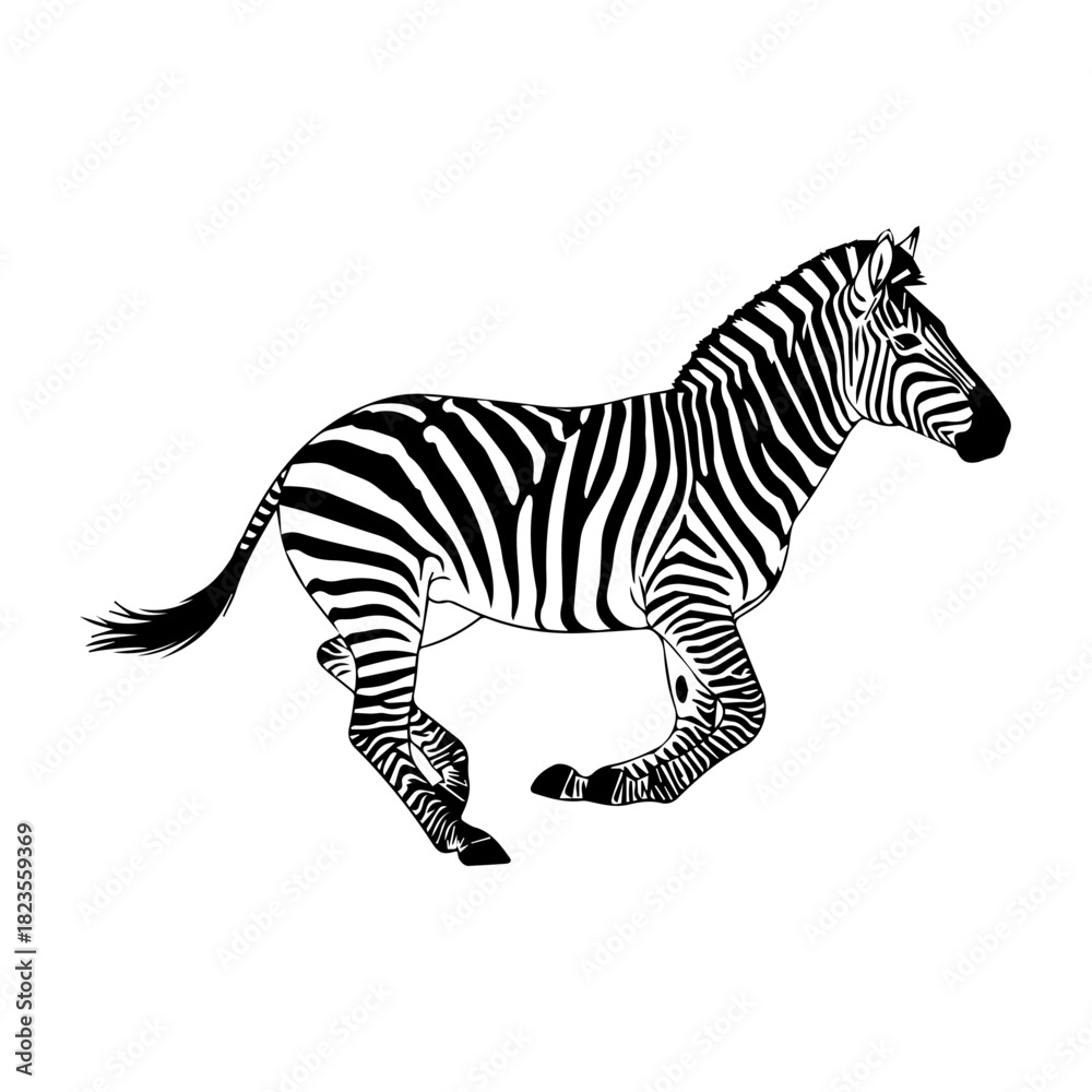 Naklejka premium Dynamic wildlife illustration of a striped zebra galloping with energy and freedom