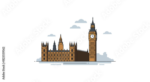 big ben and parliament building in london iconic cityscape a vector illustration of londons landmarks against a white background for travel and design